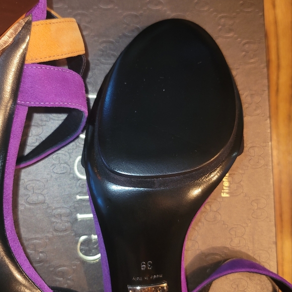 NWT Gucci Black Purple Orange Genuine Suede Leather Slingback Shoes Pumps Heels - Picture 7 of 13